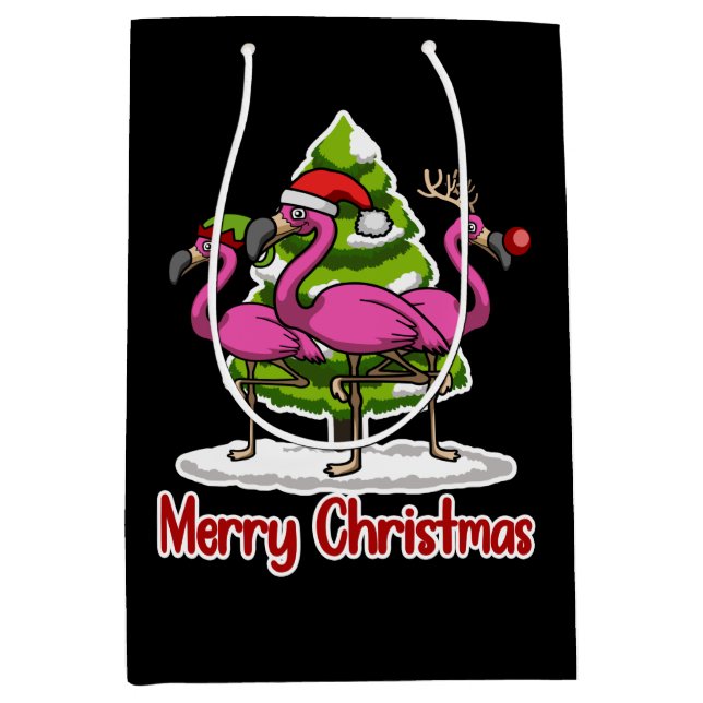 Niedlich Xmas Santa Flamingo Weihnachtsgeschenk Mittlere Geschenktüte (Vorderseite)