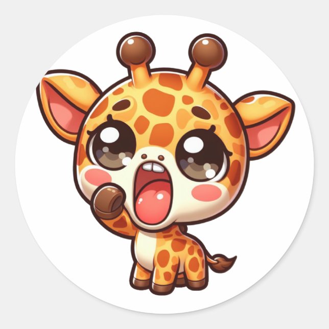 Niedlich Yawning Girrafe Runder Aufkleber (Vorderseite)