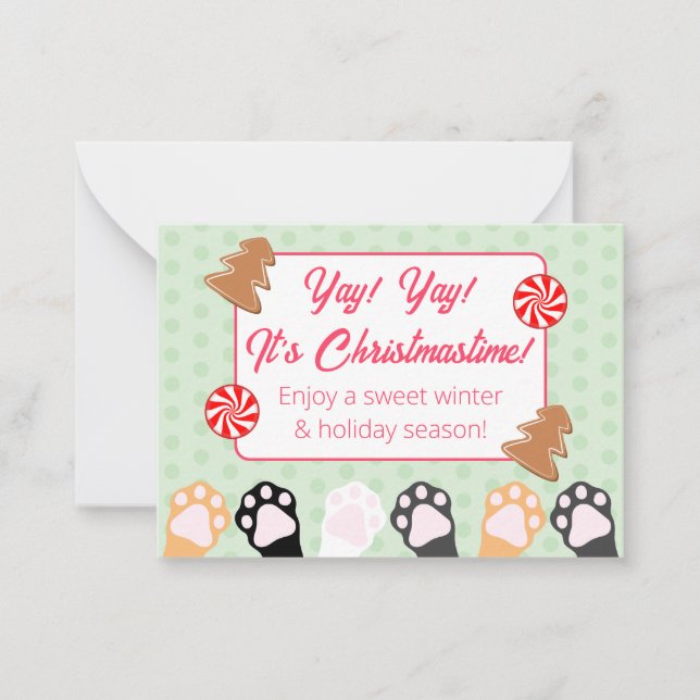 Niedlich Yay Yay seine Christmastime Cat Mitteilungskarte (Vorderseite)