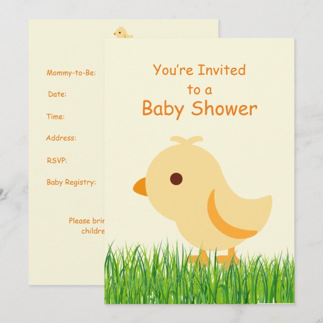 Niedlich Yellow Baby Chick Baby Dusche Einladung (Vorne/Hinten)