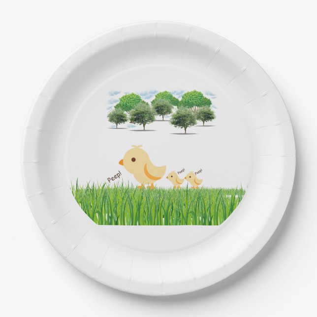 Niedlich Yellow Baby Chick Baby Dusche Pappteller (Vorderseite)