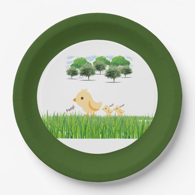 Niedlich Yellow Baby Chick Baby Dusche Pappteller (Vorderseite)
