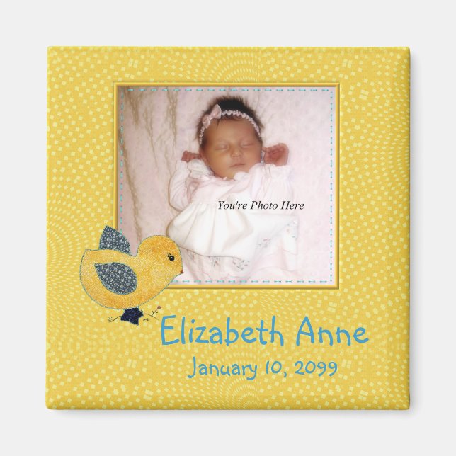 Niedlich Yellow Baby Chick Foto Geburtsankündigung Magnet (Vorne)