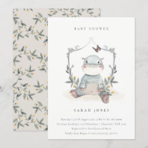 Niedlich Yellow Baby Hippo Foliage Babydusche einl