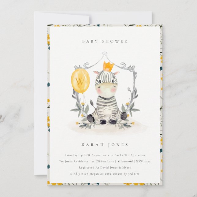 Niedlich Yellow Baby Zebra Foliage Baby Dusche ein Dankeskarte (Vorderseite)