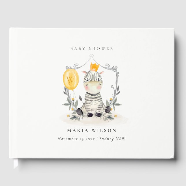 Niedlich Yellow Baby Zebra Foliage Balloon Babydus Gästebuch (Vorderseite)