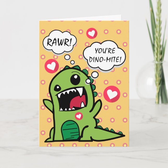 Niedlich Yellow Dinosaur Dino Mite Happy Geburtsta Karte (Vorderseite)