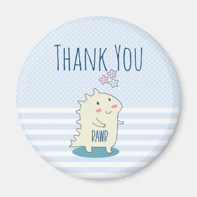 Niedlich Yellow Dinosaurier mit Happy Stars Danke Magnet (Vorne)