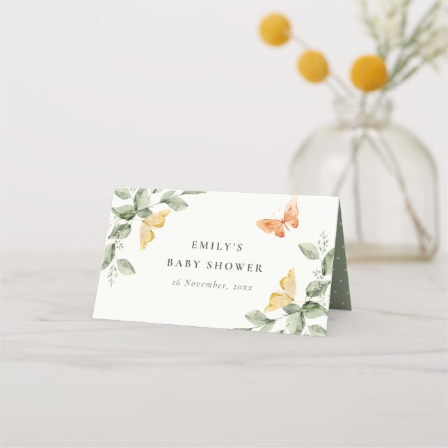 Niedlich Yellow Garden Foliage Butterflies Babydus Platzkarte (Vorderseite)