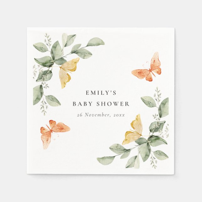 Niedlich Yellow Garden Foliage Butterflies Babydus Serviette (Vorderseite)