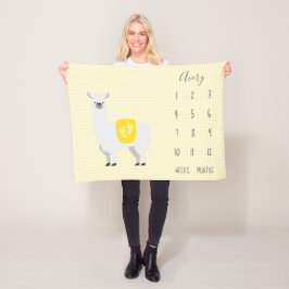 Niedlich Yellow Llama Polka Dot Baby Milestone Fleecedecke
