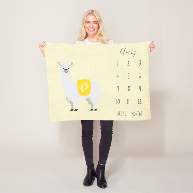 Niedlich Yellow Llama Polka Dot Baby Milestone Fleecedecke (Beispiel)
