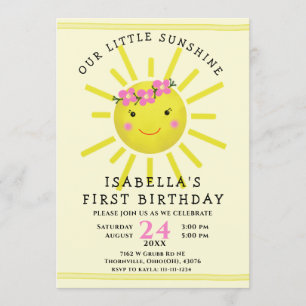 Niedlich Yellow Sunshine Erster Geburtstag Einladung