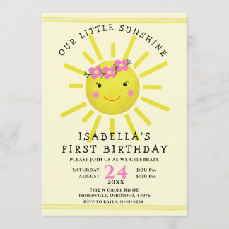 Niedlich Yellow Sunshine Erster Geburtstag Einladung