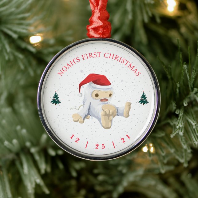 Niedlich Yeti Baby First Christmas Ornament Aus Metall (Baum)