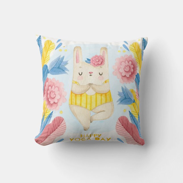 Niedlich Yoga Bunny Kissen (Vorderseite)