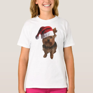 Niedlich Yorki mit einem Santa Claus-Hut T-Shirt