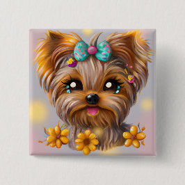 Niedlich Yorkie Kawaii Puppy Button