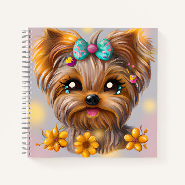Niedlich Yorkie Kawaii Puppy Notizbuch (Vorderseite)