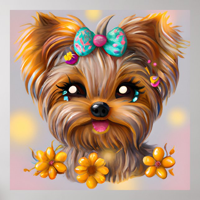 Niedlich Yorkie Kawaii Puppy Poster (Vorne)