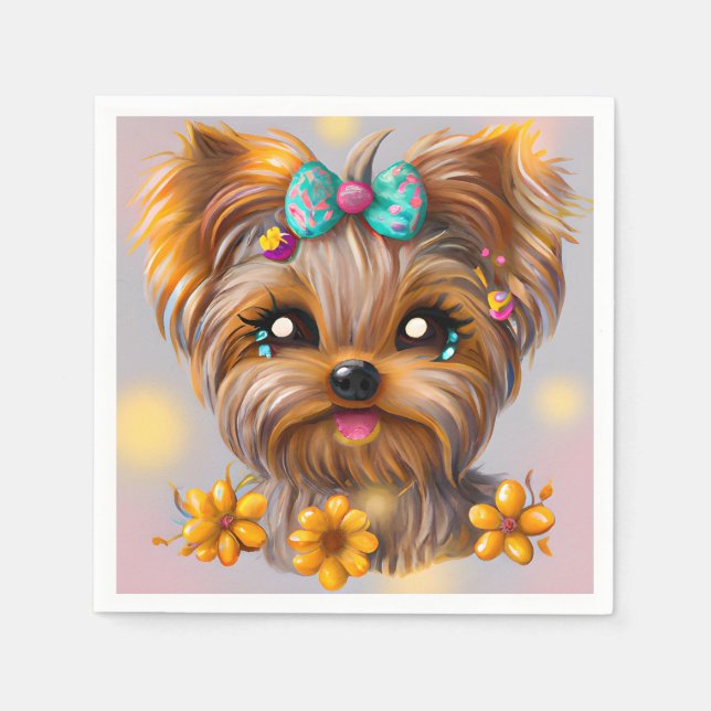 Niedlich Yorkie Kawaii Puppy Serviette (Vorderseite)