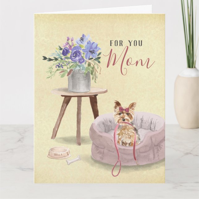 Niedlich Yorkie Watercolor Individuelle Name Mutte Karte (Vorderseite)