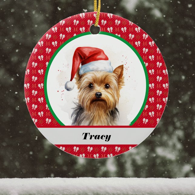 Niedlich Yorkie Yorkshire Terrier Red Christmas Bo Keramik Ornament (Von Creator hochgeladen)