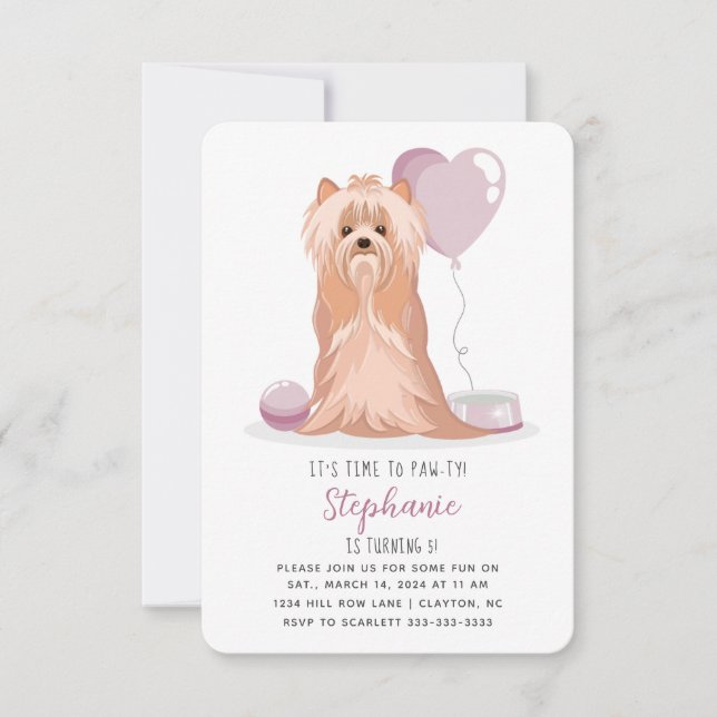 Niedlich Yorkshire Terrier Birthday Einladung (Vorderseite)