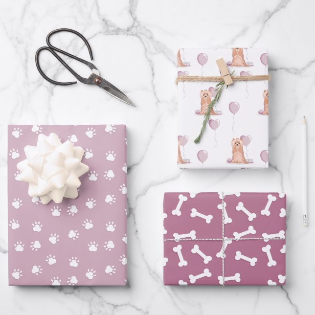 Niedlich Yorkshire Terrier Birthday Geschenkpapier Set (Vorderseite)