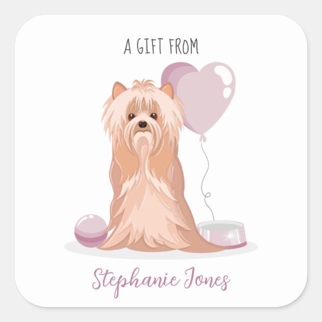 Niedlich Yorkshire Terrier Birthday Quadratischer Aufkleber (Vorderseite)