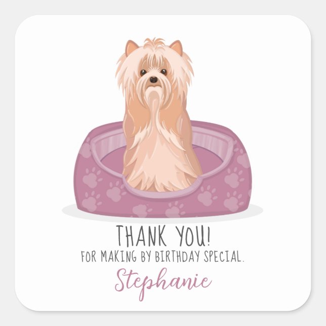 Niedlich Yorkshire Terrier Birthday Square Sticker (Vorderseite)
