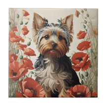Niedlich Yorkshire Terrier Botanical Red Poppies