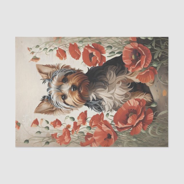 Niedlich Yorkshire Terrier Botanical Red Poppies Seidenpapier (Vorderseite)