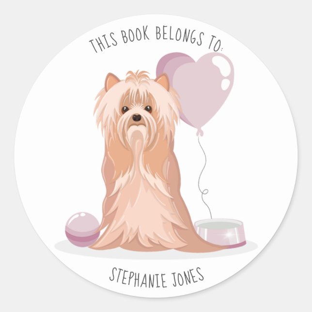 Niedlich Yorkshire Terrier Dieses Buch gehört Runder Aufkleber (Vorderseite)