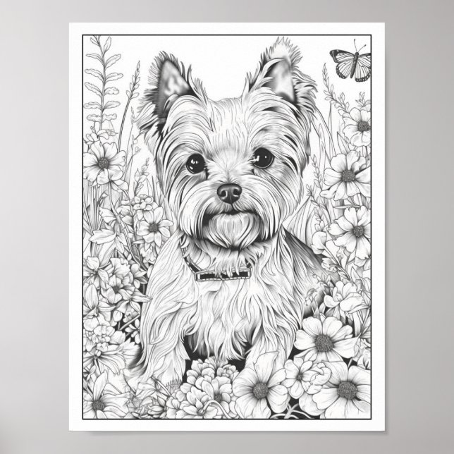 Niedlich Yorkshire Terrier Dog Coloring Poster (Vorne)