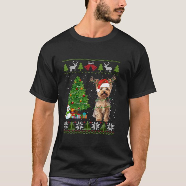 Niedlich Yorkshire Terrier Dog Weihnachtsmannmütze T-Shirt (Vorderseite)