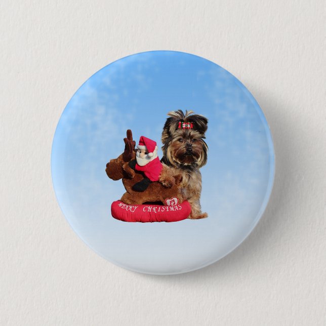 Niedlich Yorkshire Terrier Frohe Weihnachten Button (Vorderseite)