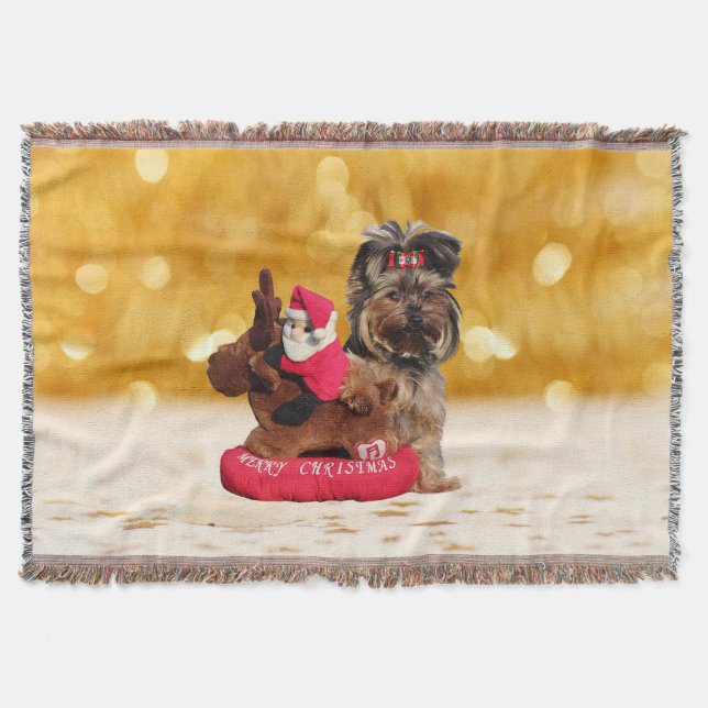Niedlich Yorkshire Terrier Frohe Weihnachten Decke (Vorderseite)