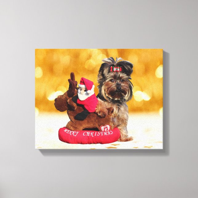 Niedlich Yorkshire Terrier Frohe Weihnachten Leinwanddruck (Vorderseite)