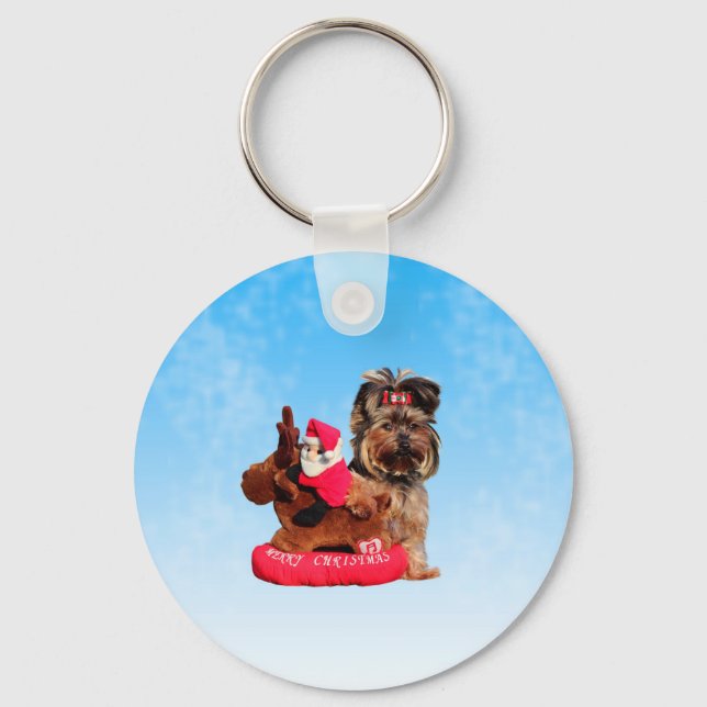 Niedlich Yorkshire Terrier Frohe Weihnachten Schlüsselanhänger (Vorderseite)