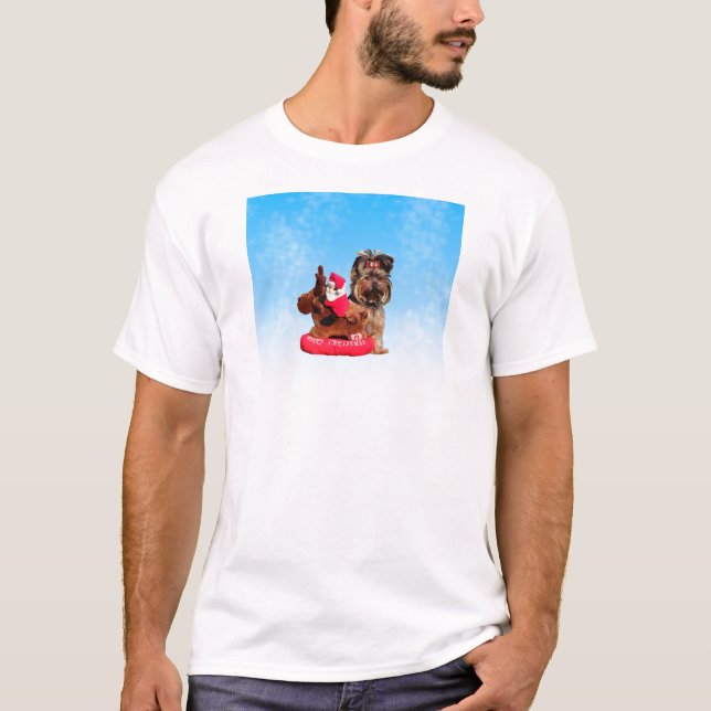 Niedlich Yorkshire Terrier Frohe Weihnachten T-Shirt (Vorderseite)