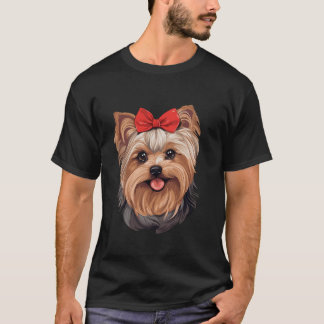 Niedlich Yorkshire Terrier in einer Bow-Krawatte-H T-Shirt