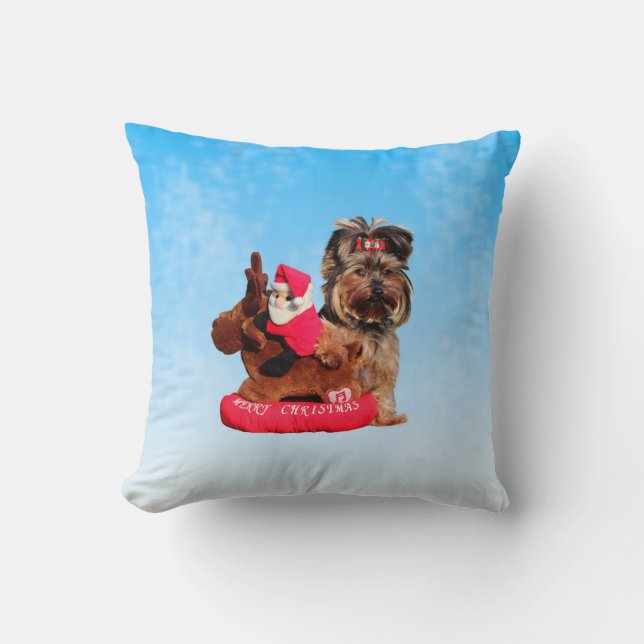 Niedlich Yorkshire Terrier Merry Christmas Pillow Kissen (Vorderseite)