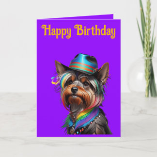 Niedlich Yorkshire Terrier mit einem Hut Karte