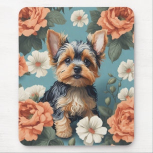 Niedlich Yorkshire Terrier Puppy Floral Mousepad