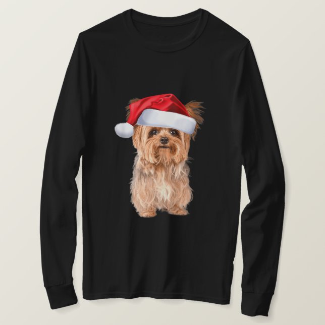 Niedlich Yorkshire Terrier Santa Puppy T-Shirt (Design vorne)