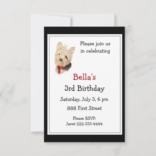 Niedlich Yorkshire Terrier Yorkie Birthday Party Einladung (Rückseite)