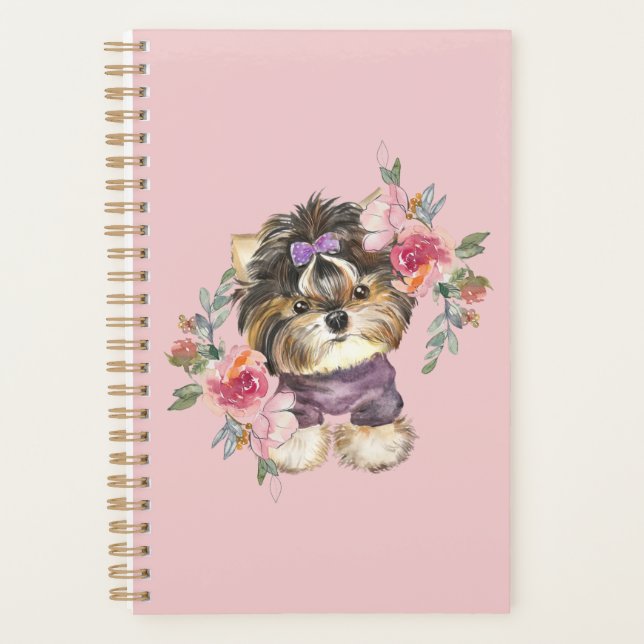 Niedlich Yorkshire Terrier Yorkie und Blume Kunst  Planer (Vorderseite)