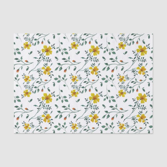 Niedlich zartes gelbes Blumenmuster Seidenpapier (Vorderseite)