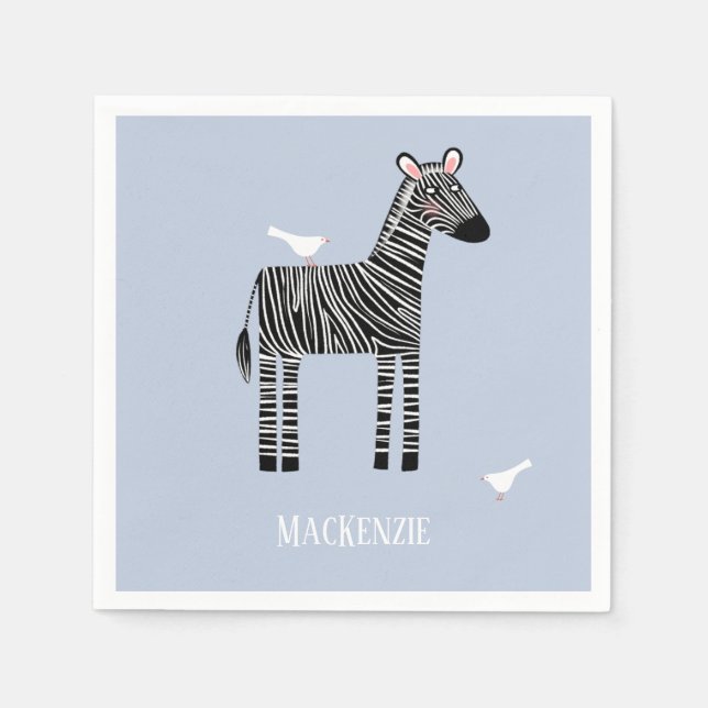 Niedlich Zebra Blue Party Napkins Serviette (Vorderseite)